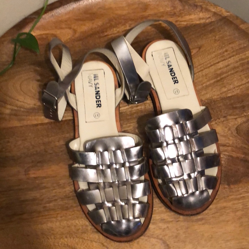 Silver Jil Sander Navy gladiator style sandals